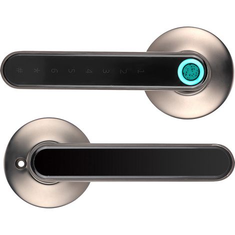 Poignée de porte intelligente Bluetooth avec verrouillage biométrique par empreinte digitale et mot de passe via application, entrée sans clé, levier noir (1/5)