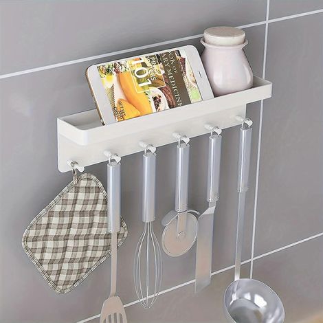 Porte-clés mural MKO, organiseur et porte-clés avec plateau et 6 crochets, compatible avec les couloirs (blanc) (1/5)
