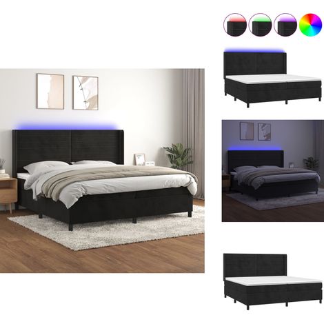 Sommier à lattes de lit matelas et LED Noir 200x200 cm Velours - Lit Plateforme - Lit Design - Lit Capitonné - Lit Velours - Lit Avec Éclairage Led (1/5)