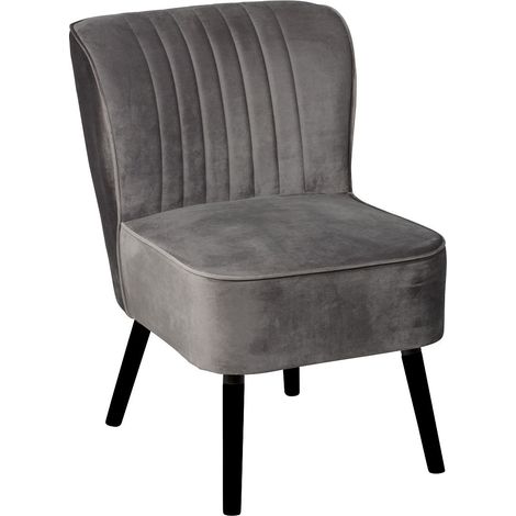 Fauteuil tissu polyester velours gris pieds bois laqués noirs - JOSEPH (1/4)