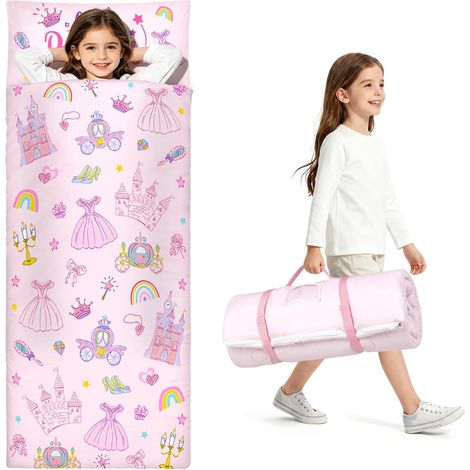 Sac de Couchage pour Enfants avec Oreiller Amovible et Couverture 15060cm,Princesse Château (1/5)