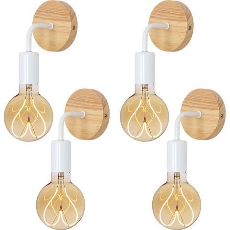 4 Pièces Lampe Murale Bois Vintage, Appliques Murales Industrielles, E27 Luminaires Intérieure pour Chambre Salon Couloir Café (Ampoules Non Comprises) (1/5)