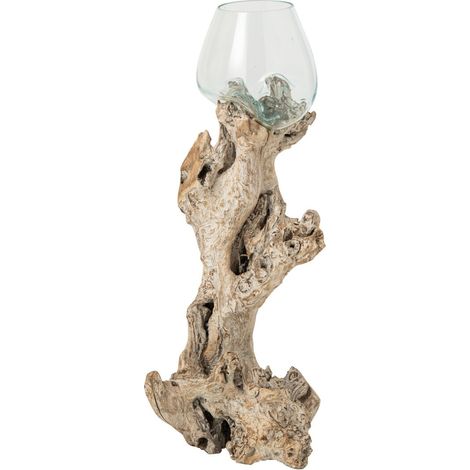 Vase en Verre sur Bois Flotté "Marée" 80cm Transparent (1/2)