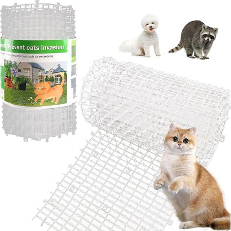 article - Tapis anti-picots pour chat - Maille rayée - Tapis anti-picots d'extérieur - Plastique - 30 x 100 cm - Blanc (1/5)