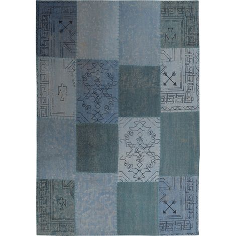 Tappeto Lyrical in cotone blu con design patchwork vintage (1/4)
