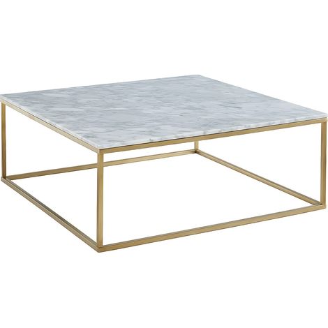 Pascal Morabito – Table basse fixe ARETHA – Plateau en marbre blanc 16mm – Piètement métal doré – Dimensions 90x35cm – Charge max 50kg