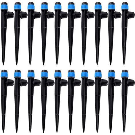 20 Pièces Goutteur Irrigation pour Tube 4/7 mm, 360 Degrés Micro Asperseur Goutte à Goutte avec Connecteur Barbelé & Piquet de Support, Goutteur D'irrigation Insertion, Bleu (1/5)