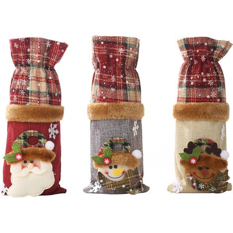 Housse Pour Bouteille De Vin - Motif De Noël - Décoration De Table Festive - Lot De 6 (1/5)