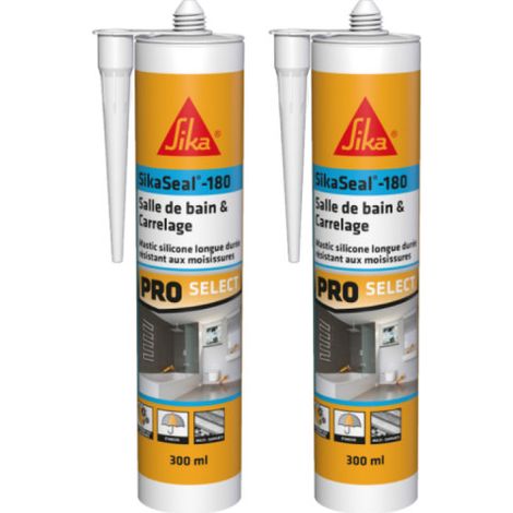 Sika – Lot de 2 mastics silicone pour salle de bain et carrelage – Blanc – 300ml – Résistance moisissure et champignons – Application facile - Sikaseal-180