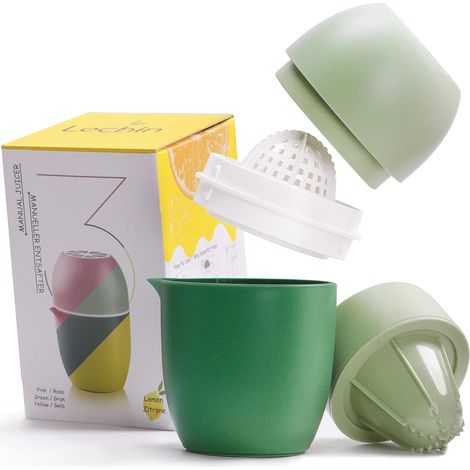 Presse-citron, presse-agrumes manuel, deux modes de pressage, vert Forme unique de citron, pour tous fruits, lavable en lave-vaisselle, avec passoire et récipient, 480 ml (1/5)