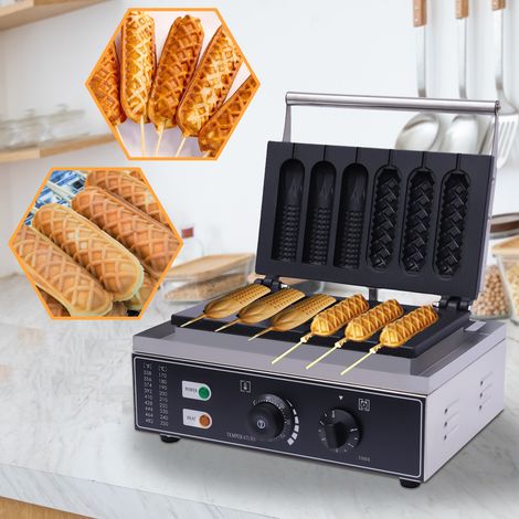 Gaufrier professionnel en acier inoxydable - 1550 W - Pour gaufres sur le manche - Pour 6 gaufres/hot-dogs en 5 minutes (1/5)
