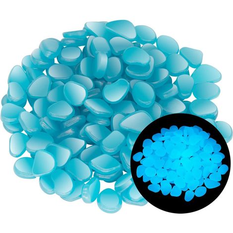 Pierres lumineuses 200 pièces bleues, galets phosphorescents pour jardin, roches décoratives extérieur, cailloux lumineux pour bassin, allée, pelouse, cour, rechargeables à la lumière (1/5)