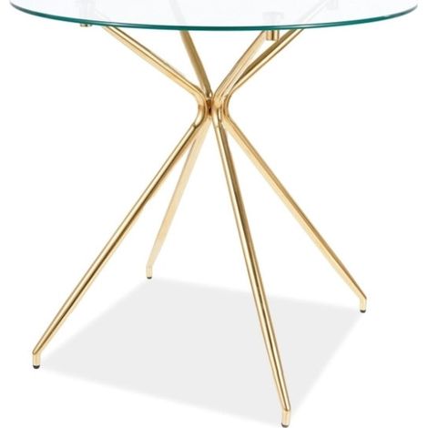 Table ronde en verre trempé transparent avec des pieds en métal doré - 4 couverts - D 80 cm x H 76 cm - Livraison gratuite (1/5)