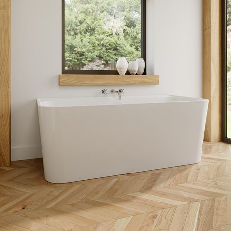 1600 x 750mm Freestanding Double Ended Back To Wall Bath White Acrylic Bathroom Modern (1/5)