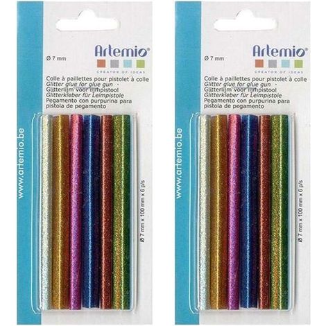 12 recharges pistolet à colle 7 mm - paillettes