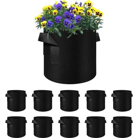 Sacs de plantation - Lot de 10 - Feutre - Drainage optimal - Légumes et fleurs - 60 L (1/5)