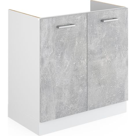 Base per lavello R-Line, Calcestruzzo, 80 cm con ante, senza piano di lavoro, Vicco