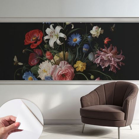 Papier peint adhésif décoratif pour salon chambre et cuisine Facile à poser avec colle Fleurs et insectes 250x104 cm (1/5)