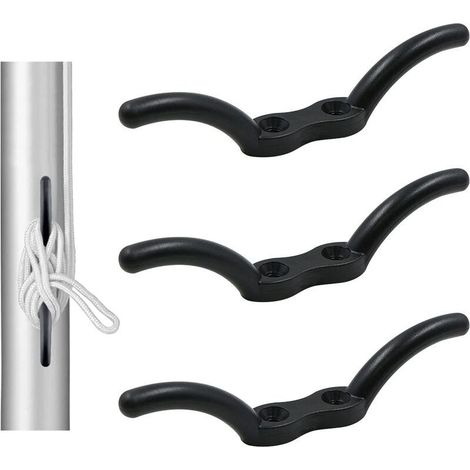 3 crochets de mat de drapeau, en nylon noir, 152 mm × 32 mm, pour fixation de cordes sur mats, bateaux, stores et bâches (1/5)