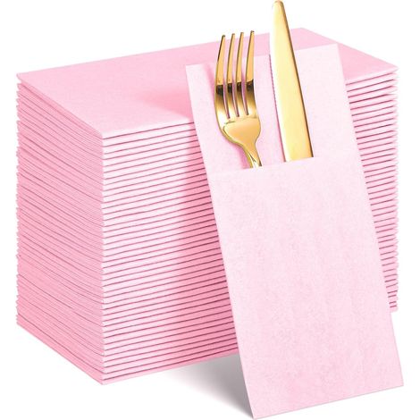 60 Serviettes Papier Pliées Rose Avec Poche Couverts, 40,6 x 40,6 Cm (1/5)
