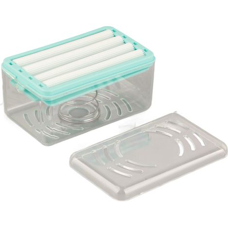 Set bestehend aus 1 multifunktionalem Seifenhalter in nordischem Blau, Schaumstoffbox ohne Schrubben, Abtropffläche und Seifenaufbewahrungsbeutel. (1/5)