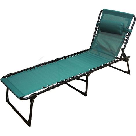 Chaise longue pliante - JUANIO - 188 x 55 x 30 cm - Vert émeraude - Coussin amovible - Structure acier anti-rouille (1/4)
