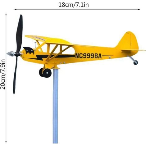 Carillon À Vent - Girouette Avion Piper J3 Cub - Décoration Extérieure Pour Jardin - 22 x 18 cm - 1 Pièce
