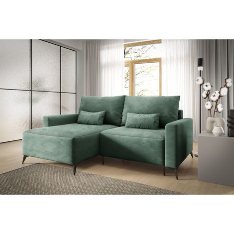 Ecksofa Schlafsofa Sofa SILVES in Stoff Poso Grün Ottomane Links (1/5)