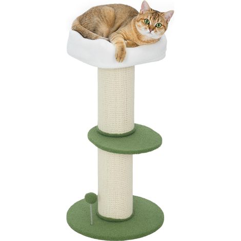 Arbre à chat de 92 cm de haut avec poteau en sisal et coussin en forme de fleur, vert (1/5)