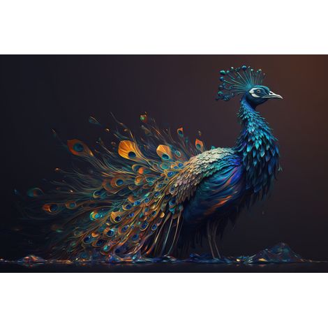 Tableau sur toile paon aquarelle 30x45 cm - Impression sur Toile Murale Décorative - Image imprimée en HD sur Toile - Toile sur Châssis en Bois FSC - Fabriqué en France (1/5)