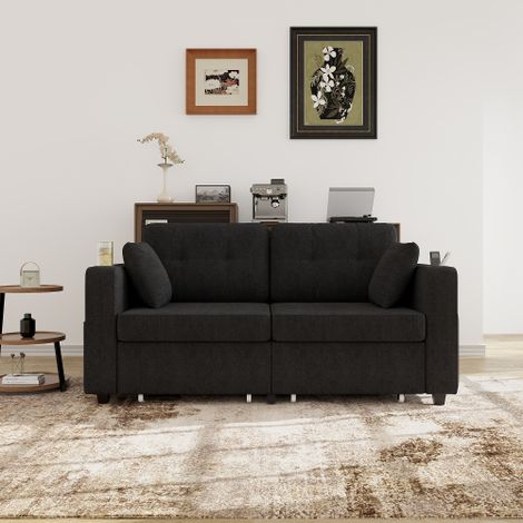 Canapé droit 2 places avec 2 tiroirs, usb, porte-gobelets et poches latérales, noir, 172x75x82 cm (1/5)