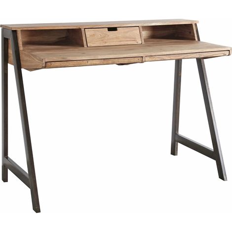 Bureau acacia naturel et métal style industriel élégant - bois naturel et métal noir (1/3)