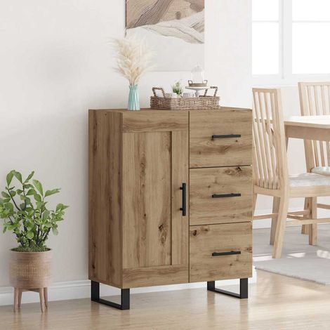 Buffet avec tiroir-Meuble de rangement Chêne artisanal 69,5 x 34 x 90 cm 677145 (1/5)