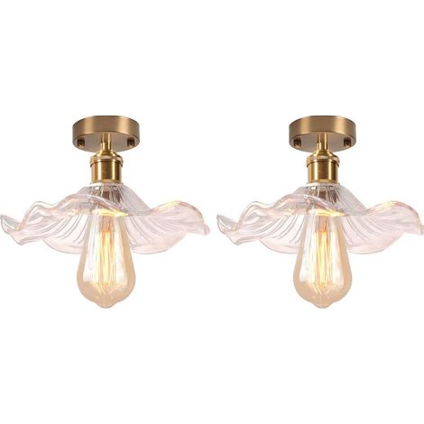 2PCS Plafonnier En Verre Lampe De Plafond En Cristal Plafonnier Rétro Lustre Moderne E27 Pour Couloir Cuisine Balcon Salle À Manger (1/5)