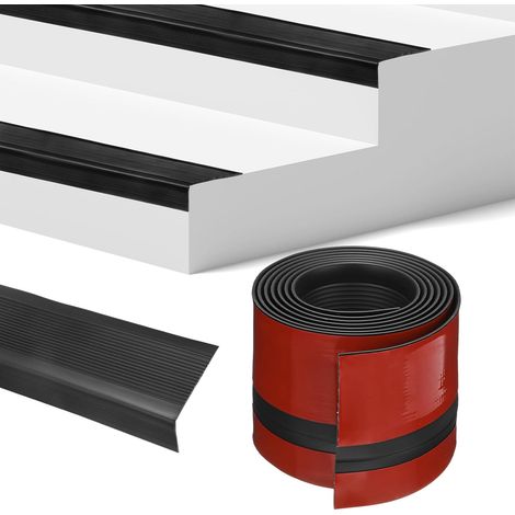 Stair Edge Trim 7FT Vinyl Rubber Stair Nosing Non-Slip Self Adhesive Stair Edge Trim Strips Staircase Step Edge Protector Pour Indoor/Outdoor Stairs [Black,1.38 Inch] (1/5)