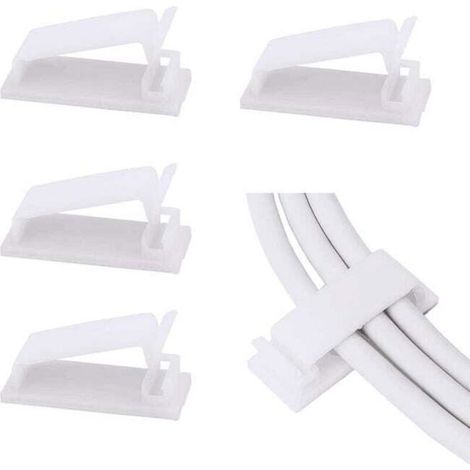 Organiseurs de câbles autocollants pour bureau, TV, PC – blanc – 50 pièces (1/4)