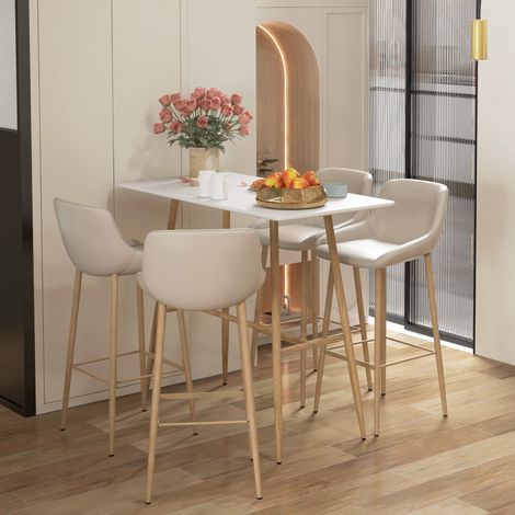 Table de bar rectangulaire 4 personne pieds en acier effet bois assemblage facile 120 x 60 x 98 cm blanc