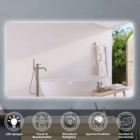 120 x 80 cm Badspiegel mit Beleuchtung LED Badezimmerspiegel Wandspiegel Kaltwei Dimmbar, LED Memory Funktion (1/5)