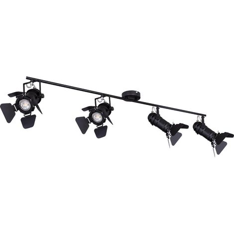 Deckenlampen Deckenleuchte Deckenstrahler Esszimmer Spotleuchte mit verstellbaren Filmspots, Metall schwarz, 4x GU10 Fassung, LxH 125x26,5 cm
