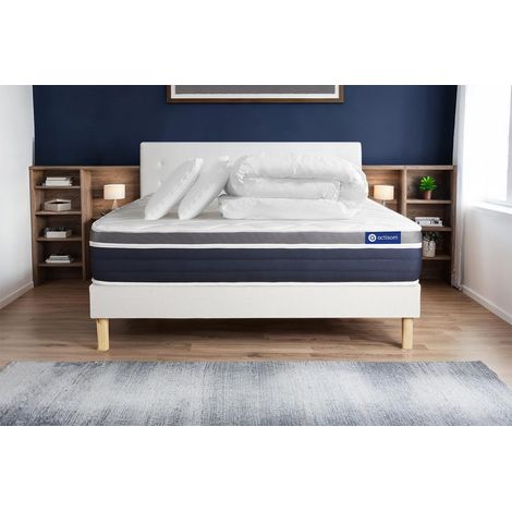 Pacchetto letto completo - Materasso 140x190cm + Box spring con doghe (in kit) + 2 cuscini + Piumino - Actimemo Confort (1/5)