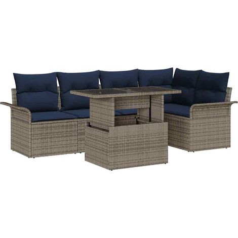 Set Divano da Giardino 6 pcs Grigio Rattan in Polipropilene vidaXL