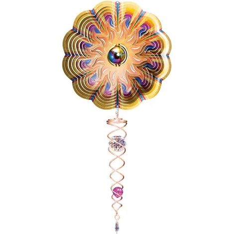 Mobile Éolien de Jardin en Acier Inoxydable avec Boule de Cristal et Queue Spirale 60 cm - PANGIVO
