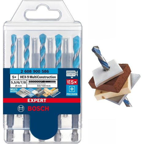 Bosch EXPERT 5 Piece HEX-9 Multi Construction Drill Bit Set - Masonry Tile Wood (1/8)