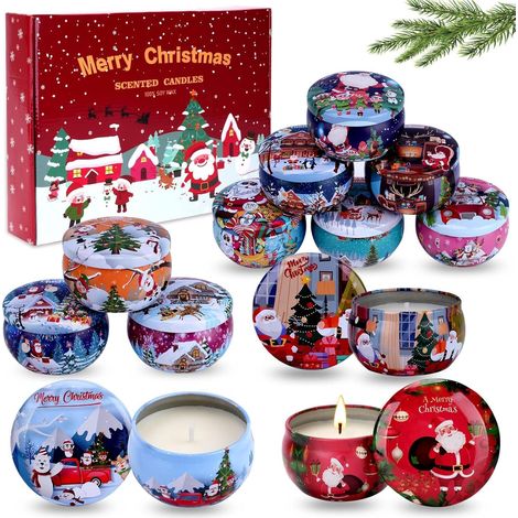 Coffret Bougies Parfumées, 12 Bougies de Noël en Cire de Soja, Lot Cadeau Aromathérapie pour Femme, Cadeau pour Fêtes, Anniversaire et Ambiance Cocooning (1/5)