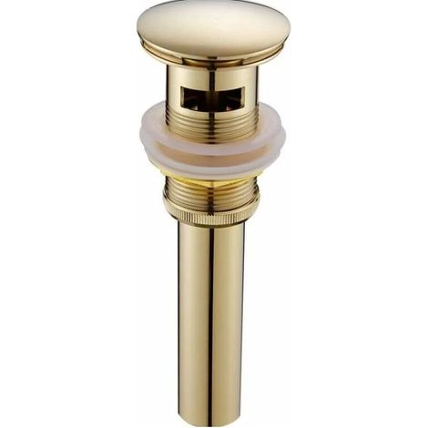 Piletta di scarico per vasca da bagno in ottone spazzolato oro, tappo a pressione moderno con fessura di troppo pieno