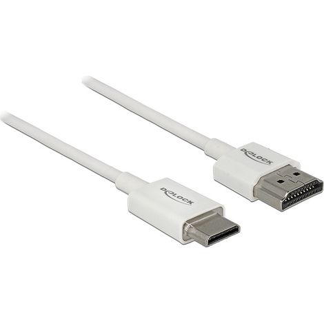 DeLOCK Slim Hochwertiges HDMI mit HDMI Ethernet Kabel (M) für HDMI mini (M) 1,5 m dreifach geschirmt, weiß, unterstützt...