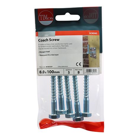 TIMCO Coach Screws Hex Head Silver - 8.0 x 100