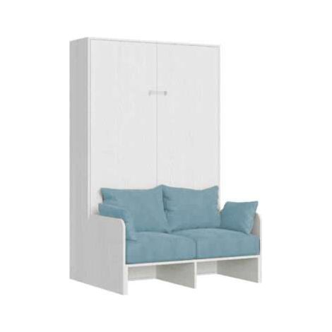 Letto una piazza e mezzo a scomparsa 120 Kentaro con divano bianco frassino, azzurro