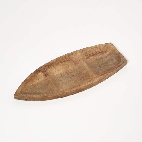 HOMESCAPES  Boat Decorative Mango Wood Bowl (1/5)