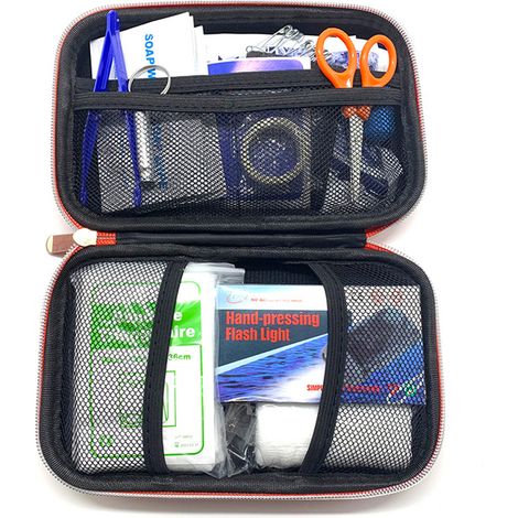 Trousse de premiers secours de 44 pièces pour la maison, la voiture, le bureau, le camping, la randonnée, les voyages et les aventures de survie en plein air. (1/2)